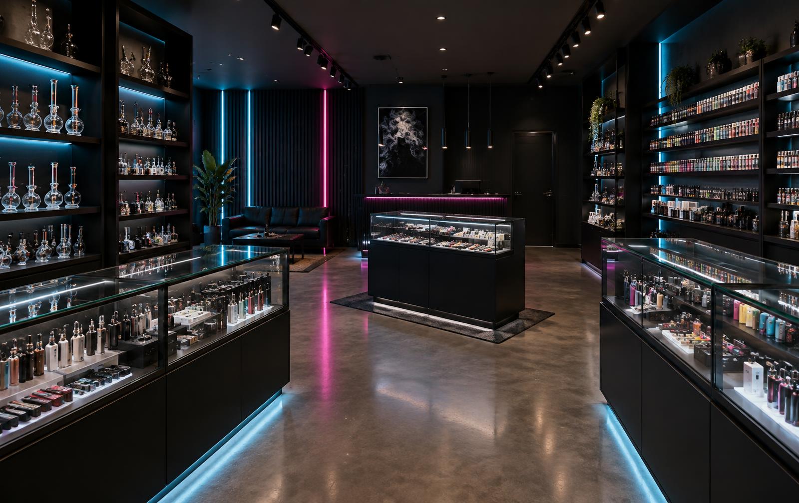 Concept image of a clean modern smoke and vape store interior